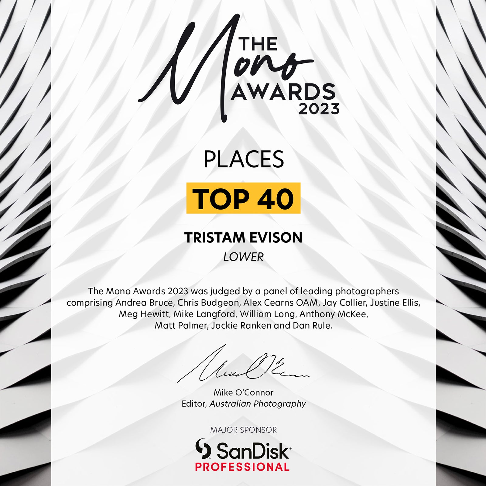 Top 40 Result from the MONO AWARDS